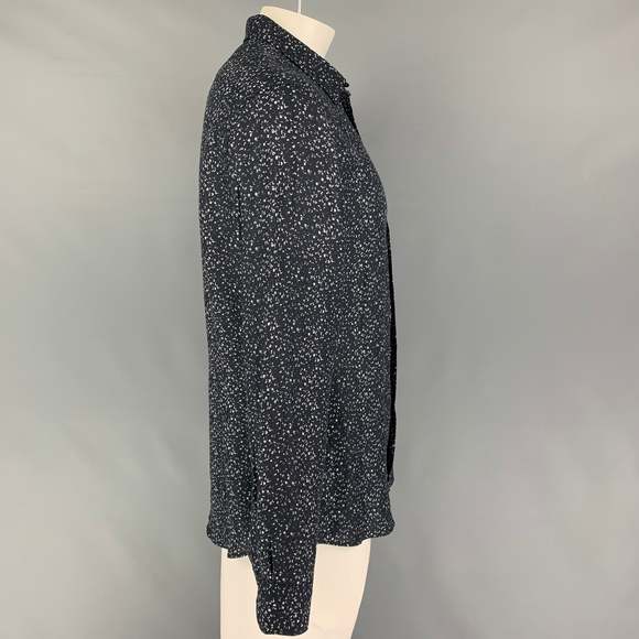 JOHN VARVATOS Black White Print Linen Blend Long Sleeve Shirt - Picture 2 of 5